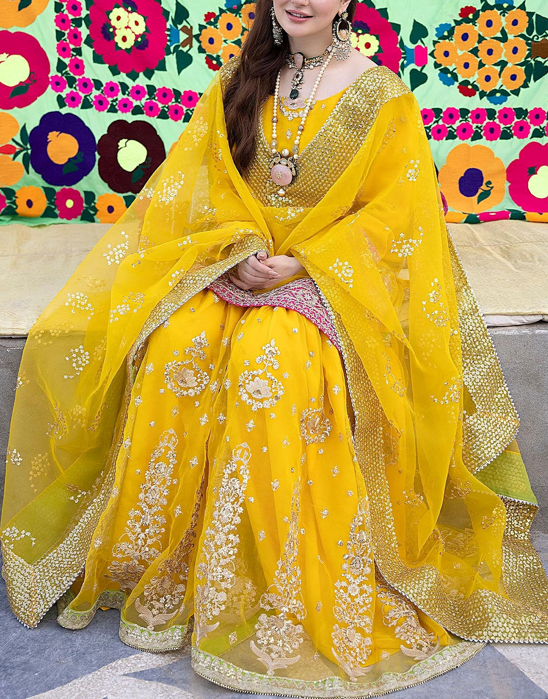 Heavy Embroidered Organza Bridal Mayun & Mehndi Dress