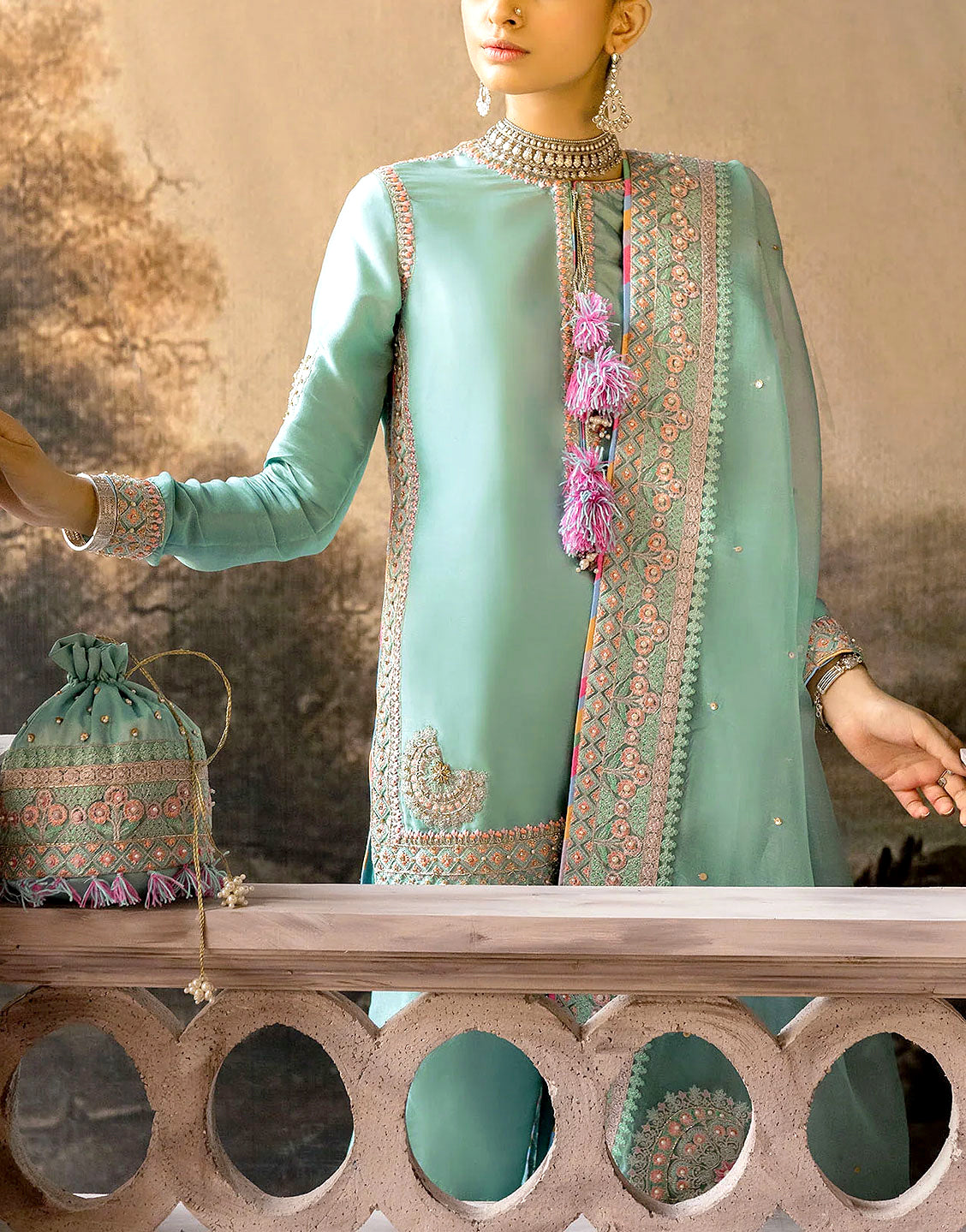 Handwork Heavy Embroidered Organza Wedding Dress