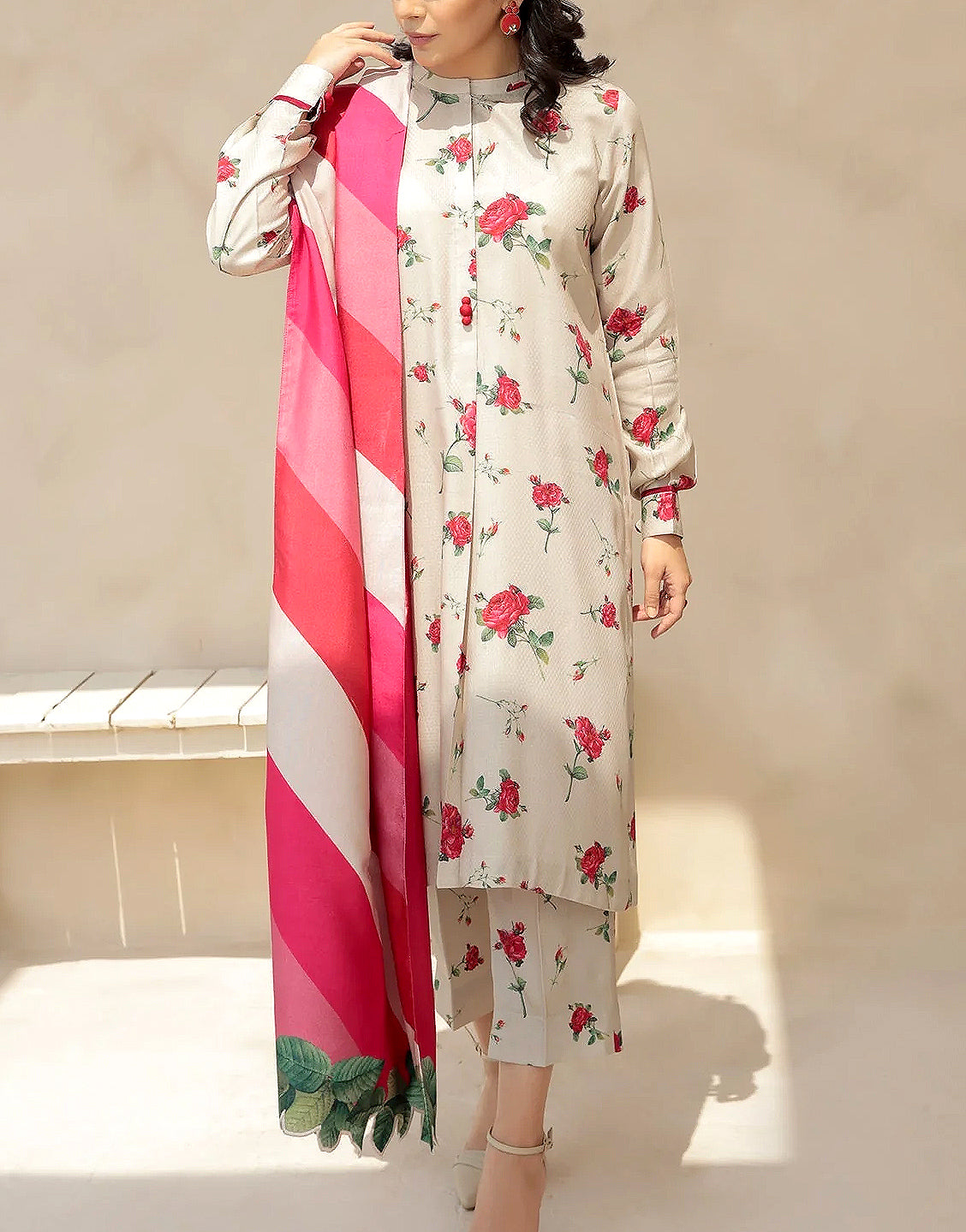 Heavy Embroidered Lawn Dress 2024 with Diamond Organza Dupatta