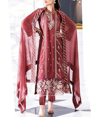 Heavy Embroidered Lawn Dress 2024 with Bamber Chiffon Dupatta