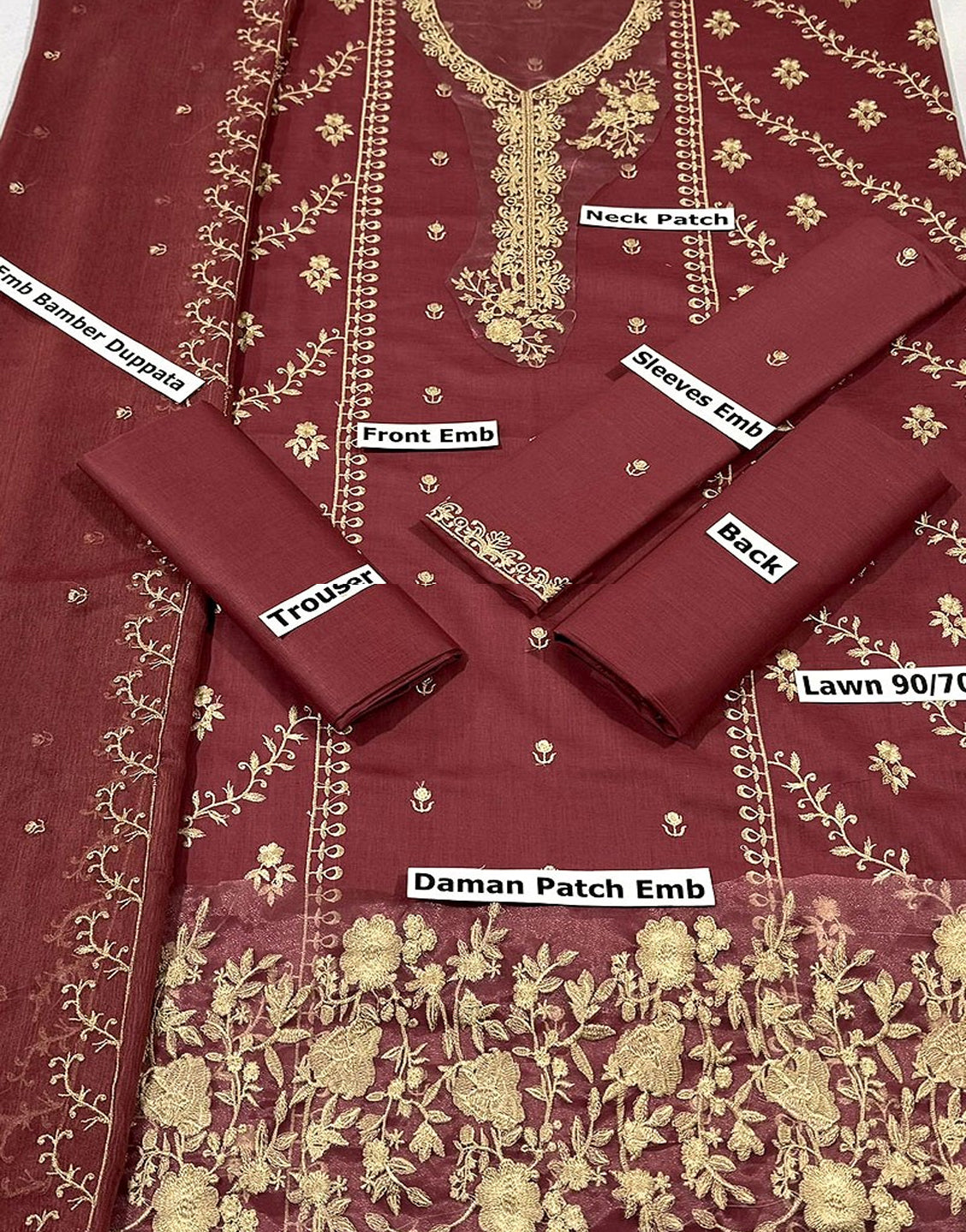 Heavy Embroidered Lawn Dress with Bamber Chiffon Dupatta