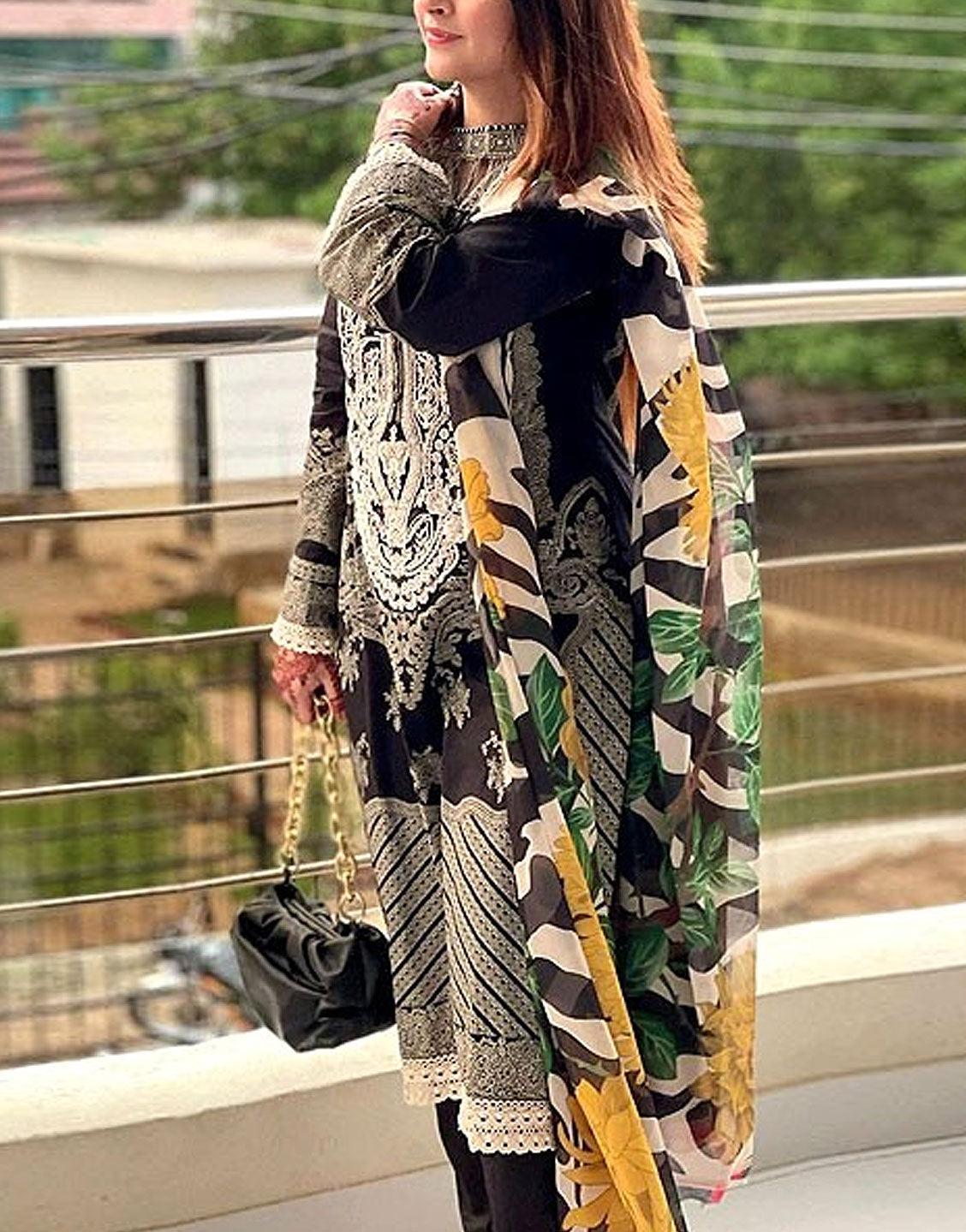 Embroidered Lawn Suit with Chiffon Dupatta 2024