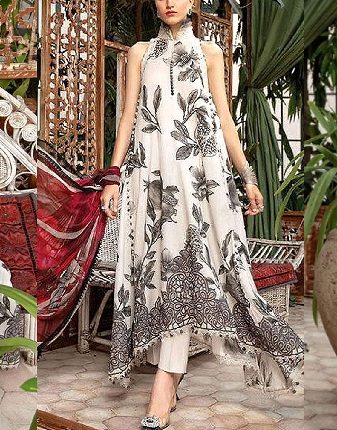 Elegant Embroidered Lawn Dress with Chiffon Dupatta