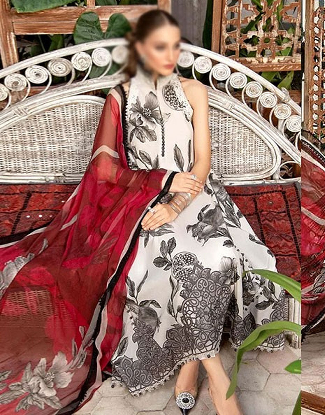 Elegant Embroidered Lawn Dress with Chiffon Dupatta