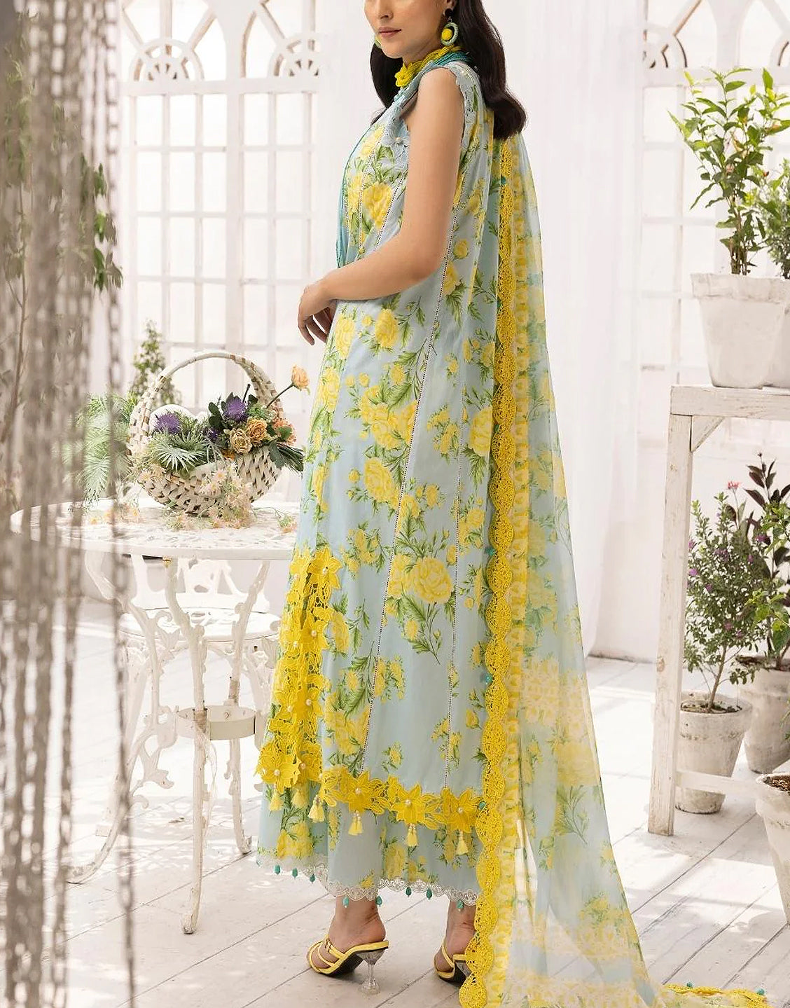 Digital Print Embroidered Swiss Lawn Dress with Silk Dupatta