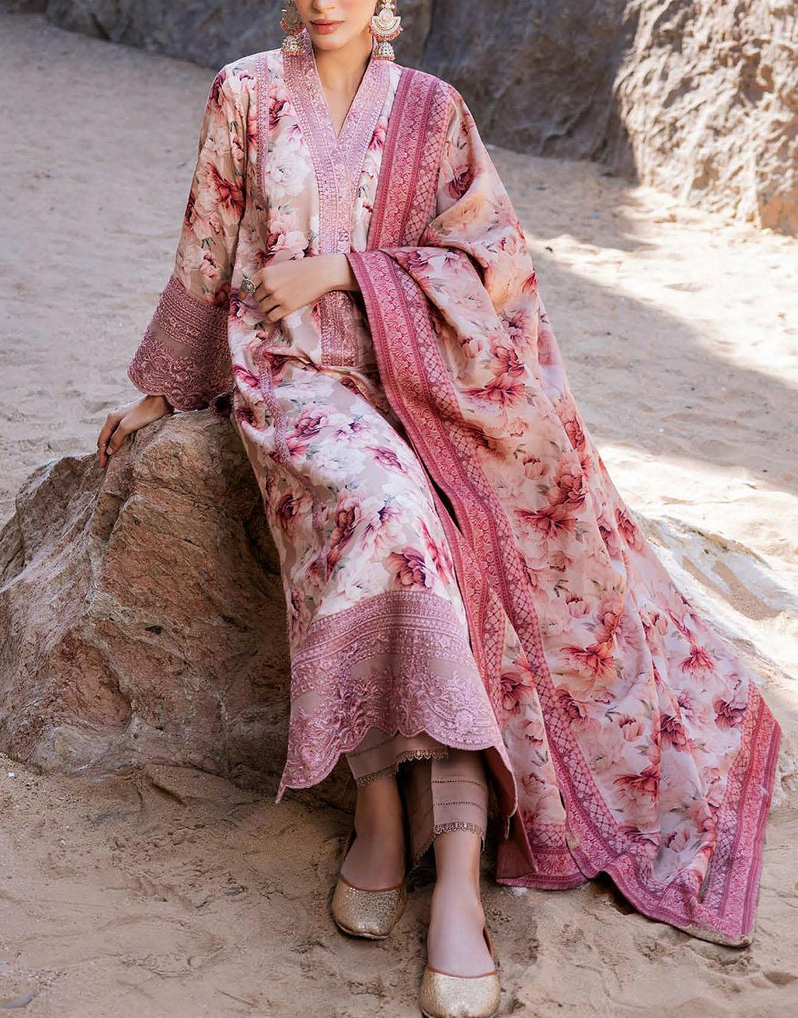 Digital Print Embroidered Lawn Dress with Lawn Dupatta