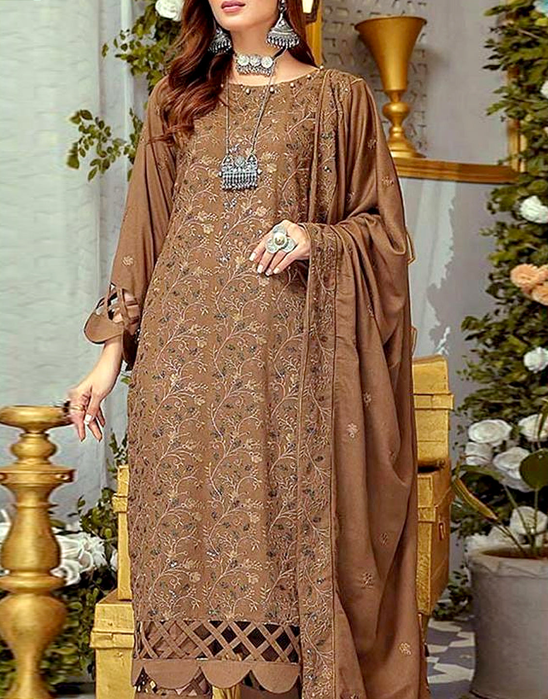 Luxury Embroidered Lawn Suit 2024 with Bamber Chiffon Dupatta