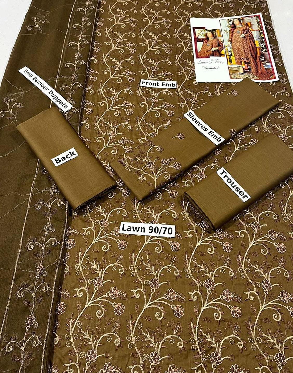 Luxury Embroidered Lawn Suit with Bamber Chiffon Dupatta