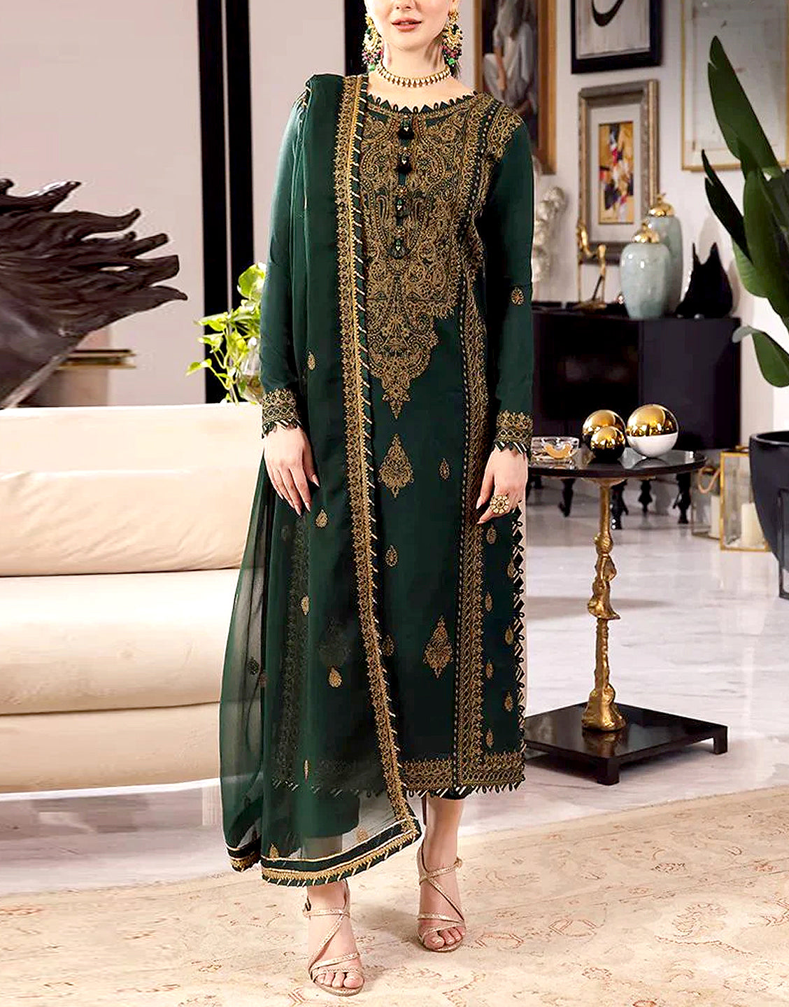 Luxury Embroidered Lawn Dress  with Bamber Chiffon Dupatta