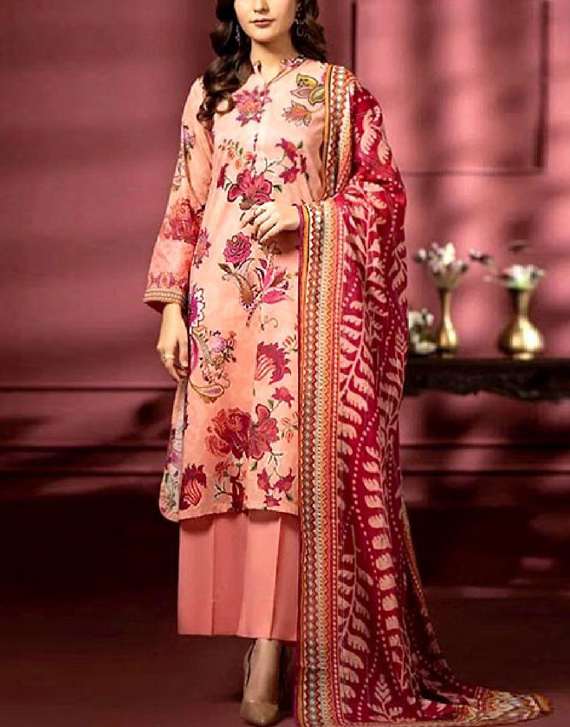 Digital All-Over Floral Print Lawn Suit with Lawn Dupatta