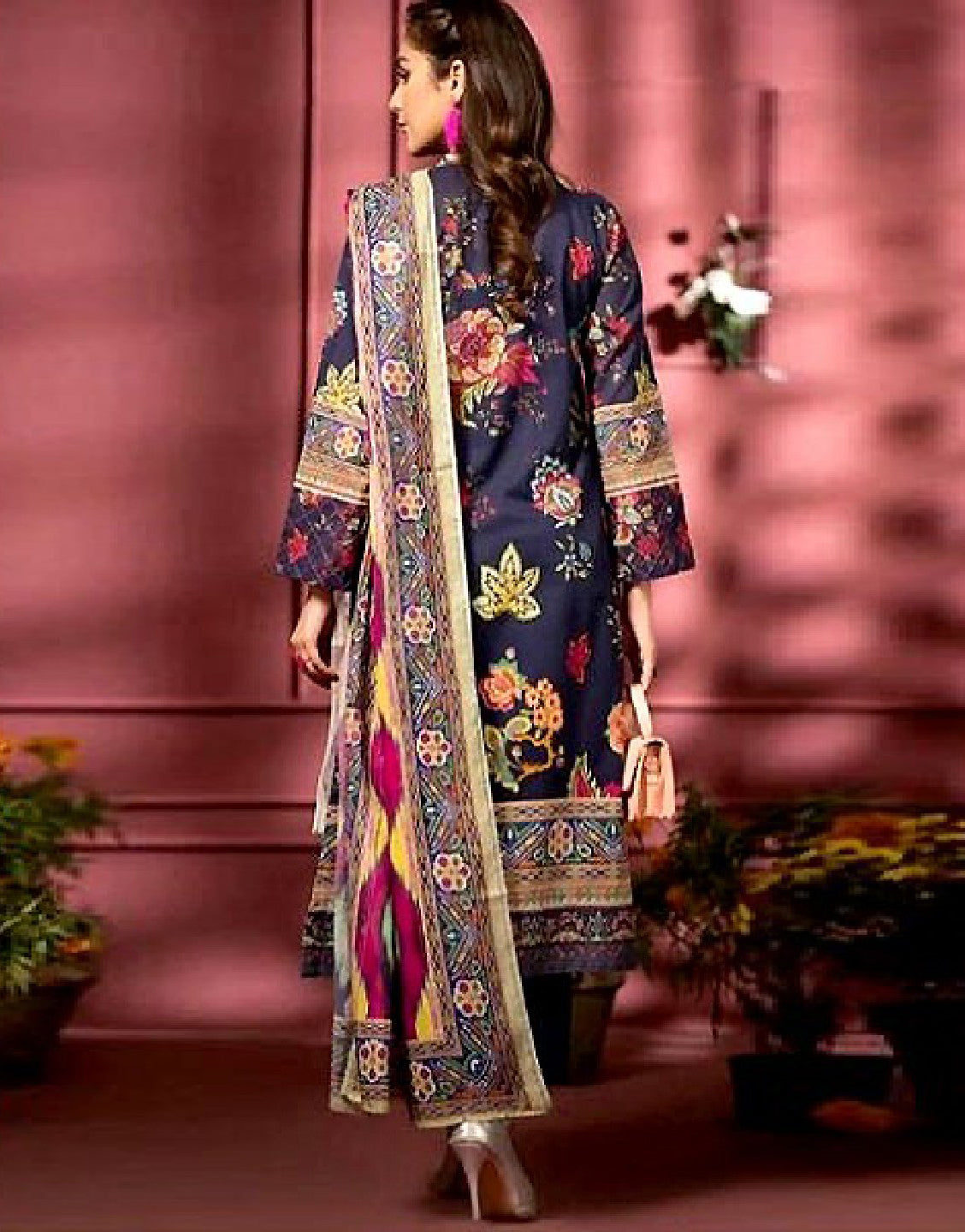 Digital All-Over Floral Print Lawn Dress with Lawn Dupatta