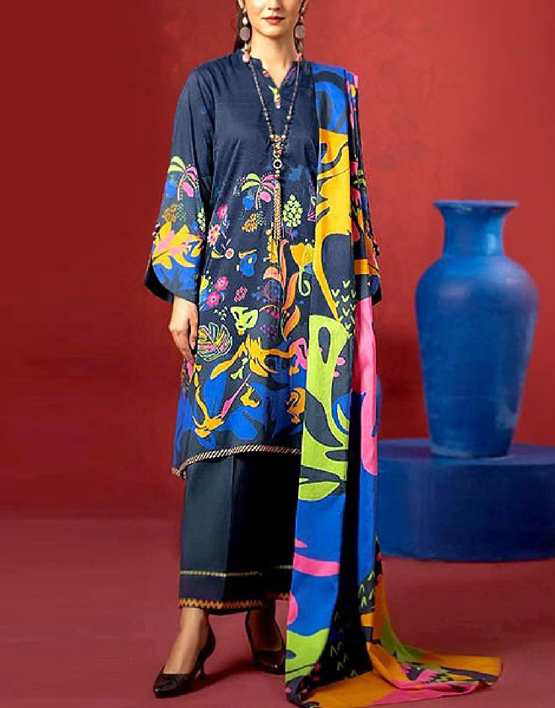 Digital Print Lawn Dress with Diamond Voil Dupatta