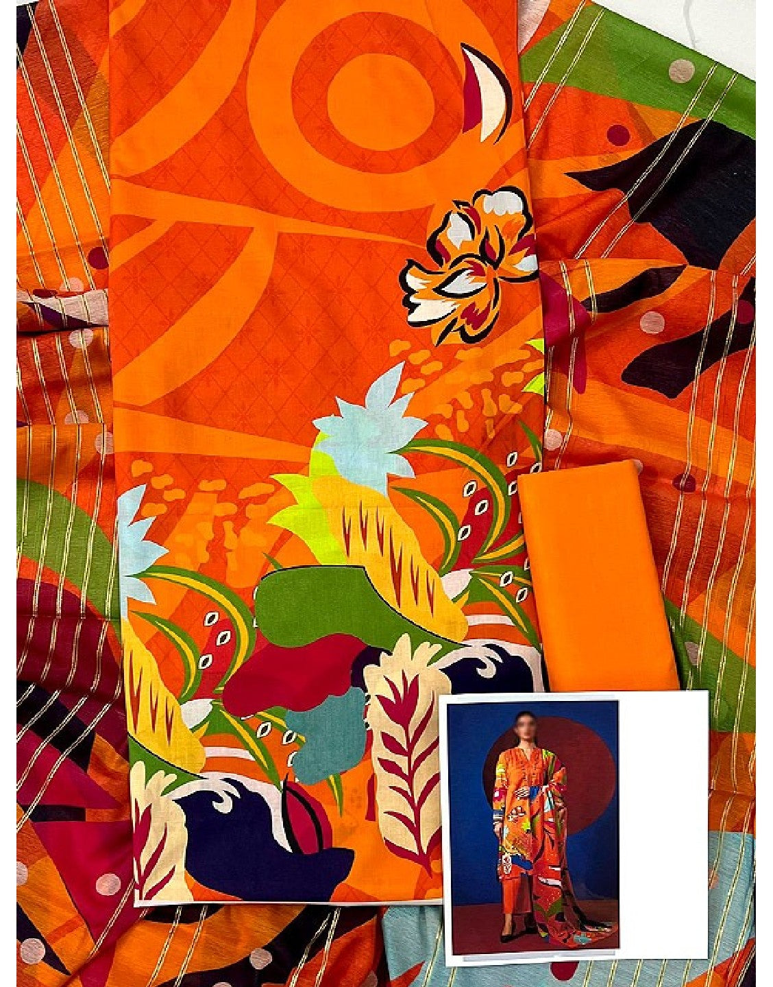 Digital Print Lawn Dress with Diamond Voil Dupatta