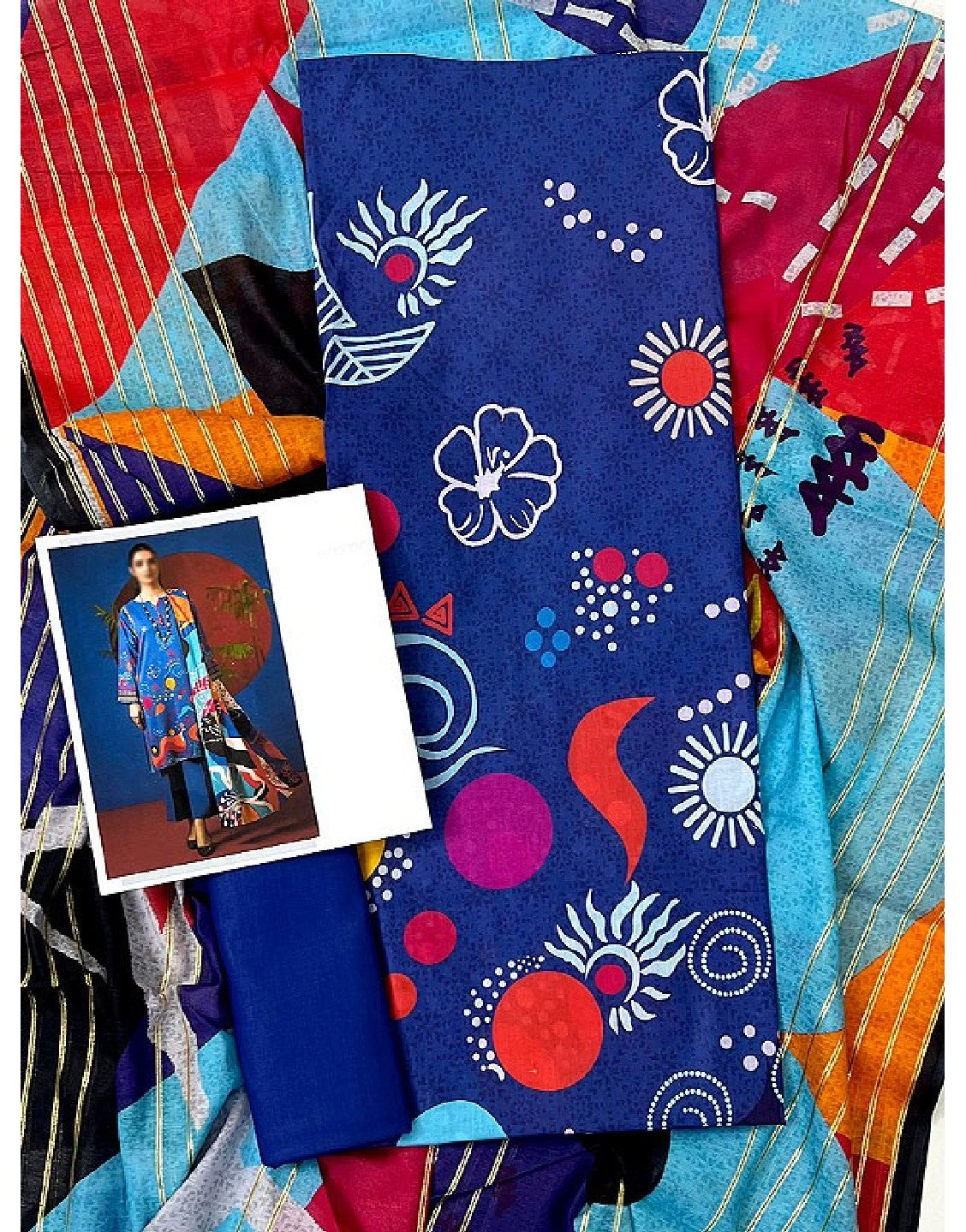 Digital Print Lawn Suit with Diamond Voil Dupatta