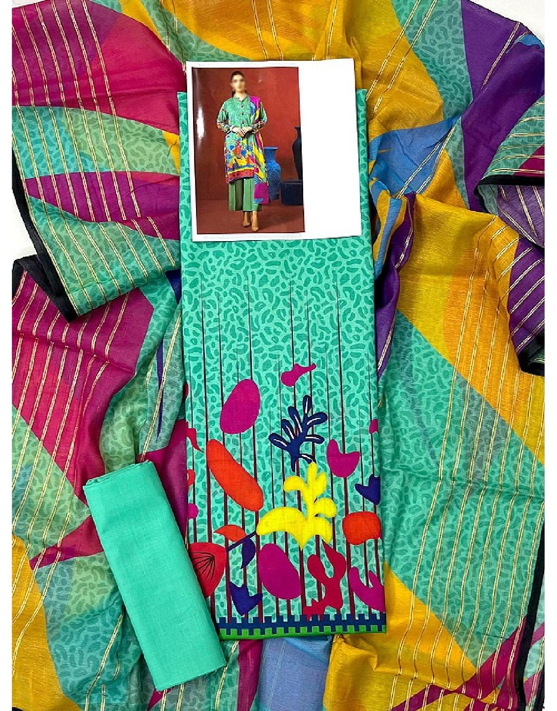 Digital Print Lawn Dress with Diamond Voil Dupatta