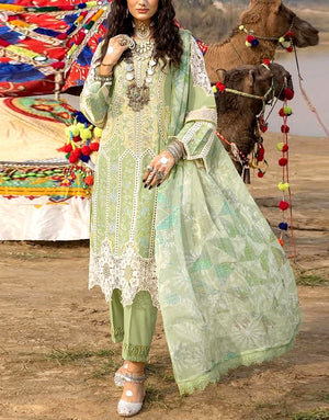 Luxurious Schiffli Embroidered Lawn Dress with Printed Silk Dupatta