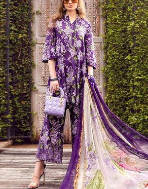 Digital Print Schiffli Embroidered Lawn Suit with Printed Silk Dupatta