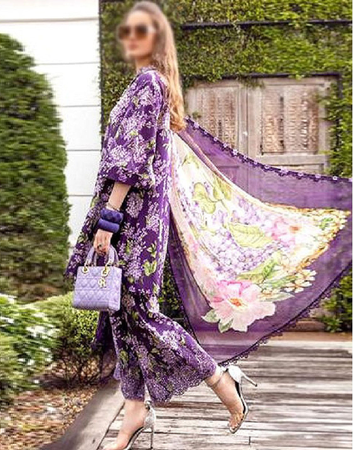 Digital Print Schiffli Embroidered Lawn Suit with Printed Silk Dupatta