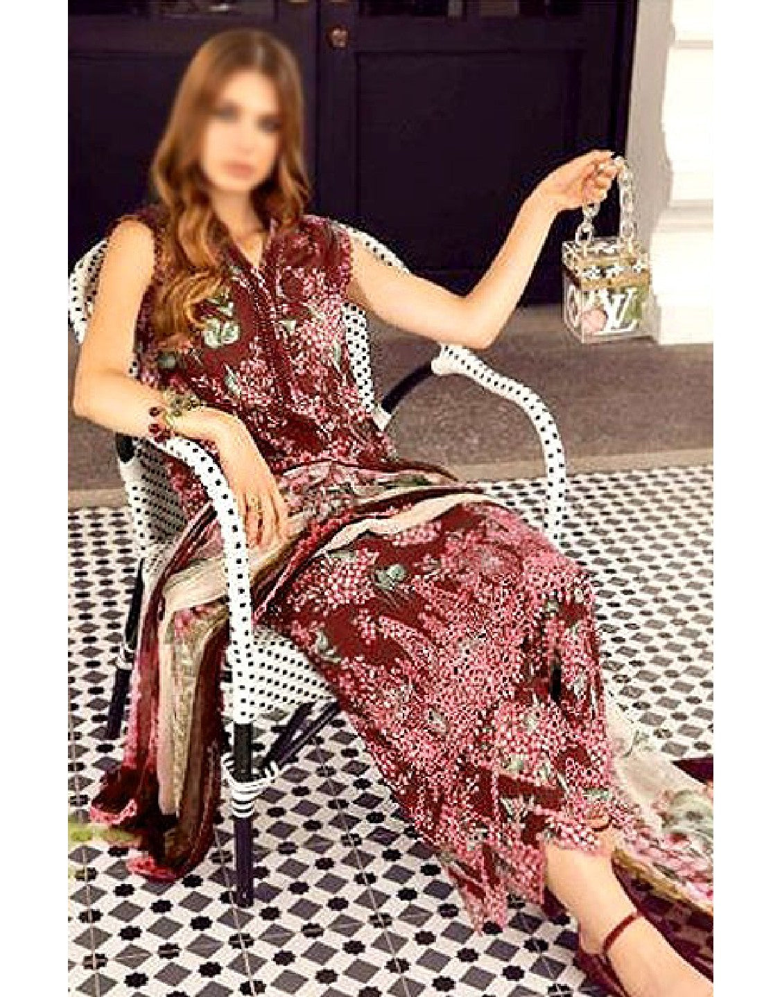 Digital Print Schiffli Embroidered Lawn Dress with Printed Silk Dupatta