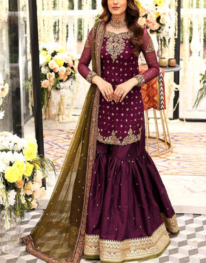 Handwork Heavy Embroidered Chiffon Party Wear Dress 2024