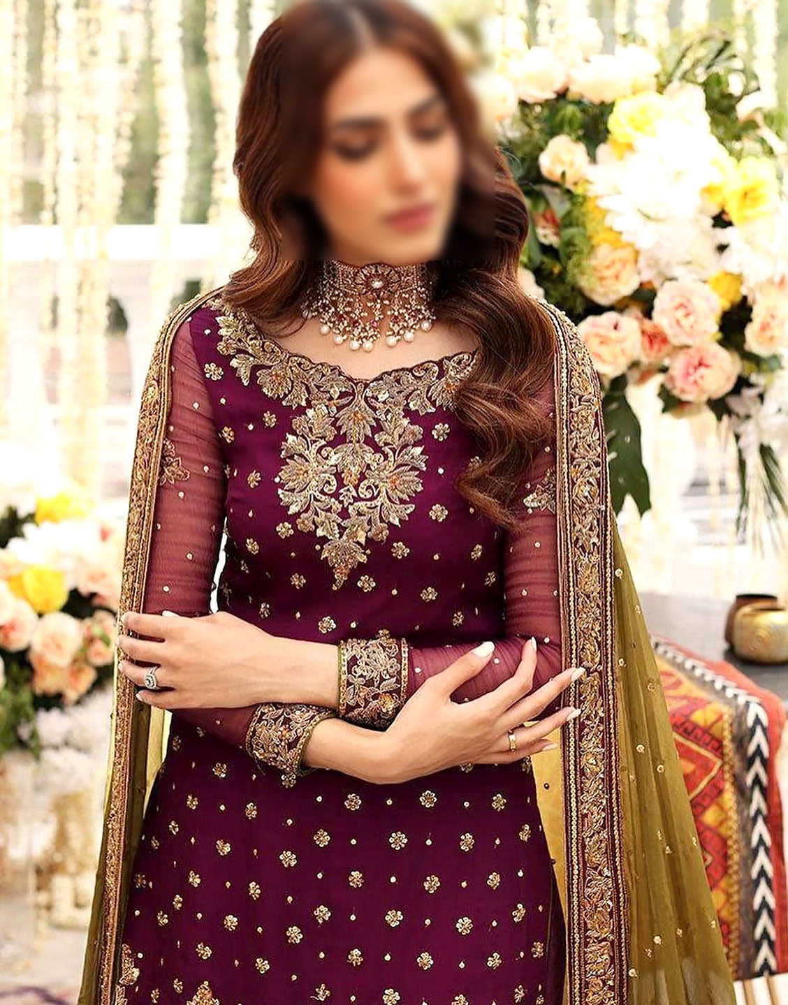 Handwork Heavy Embroidered Chiffon Party Wear Dress