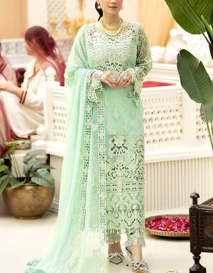 Fancy Heavy Embroidered Chiffon Wedding Dress with Chiffon Dupatta