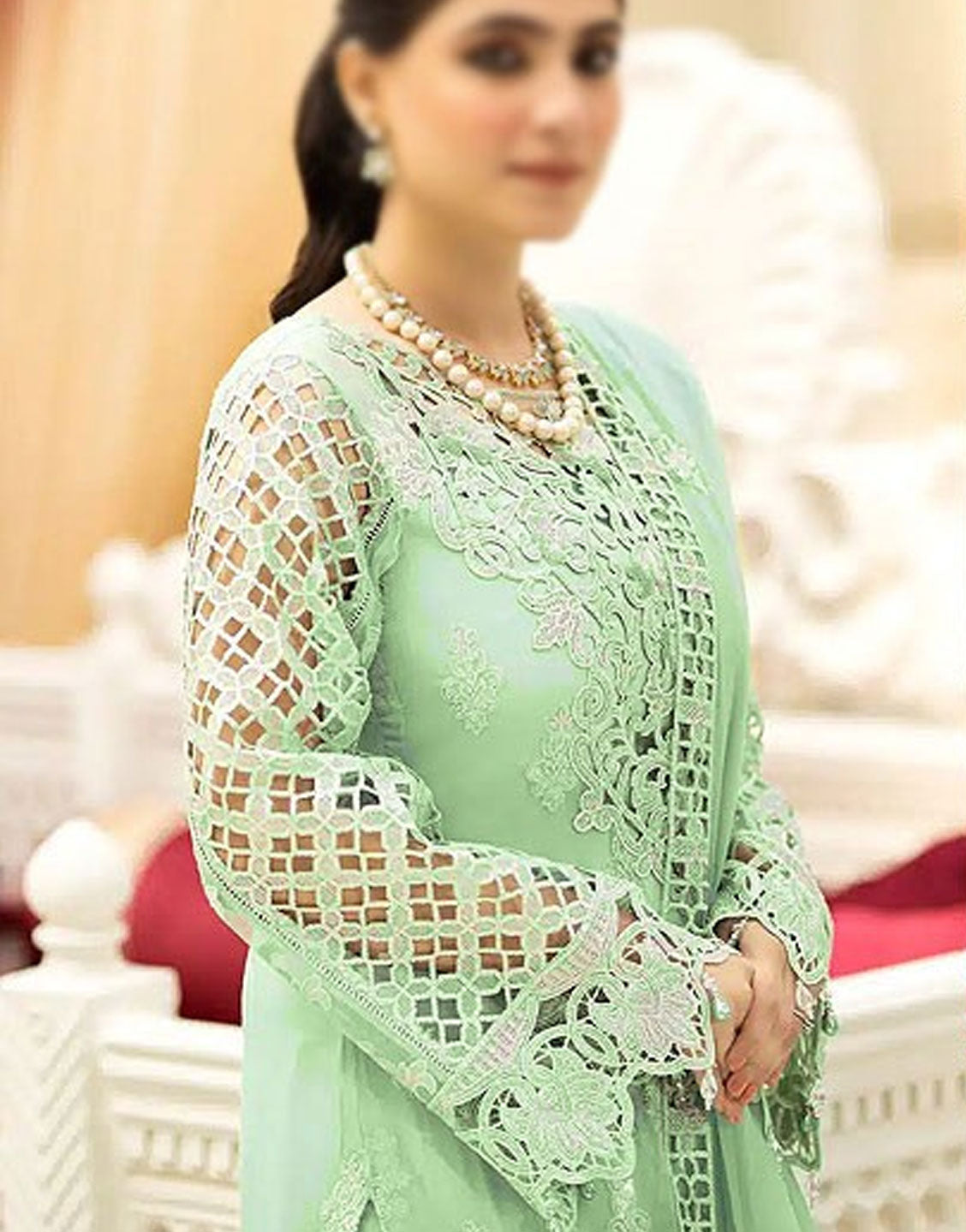 Fancy Heavy Embroidered Chiffon Wedding Dress with Chiffon Dupatta