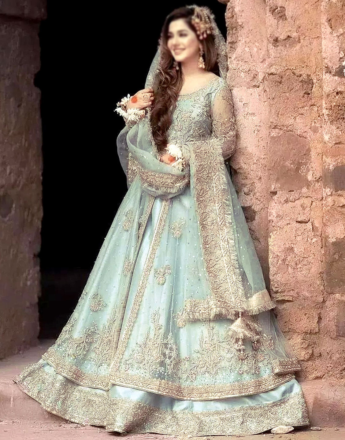 Luxurious Handwork Heavy Embroidered Net Bridal Maxi Dress