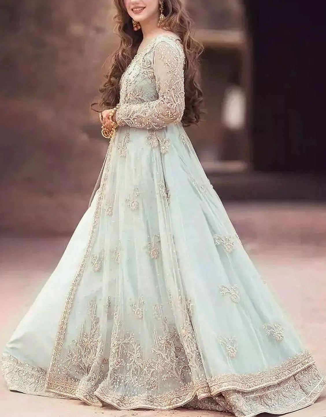 Luxurious Handwork Heavy Embroidered Net Bridal Maxi Dress