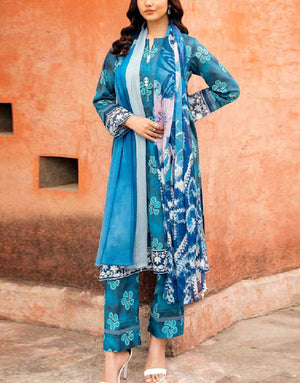 Heavy Embroidered Lawn Dress with Chiffon Dupatta