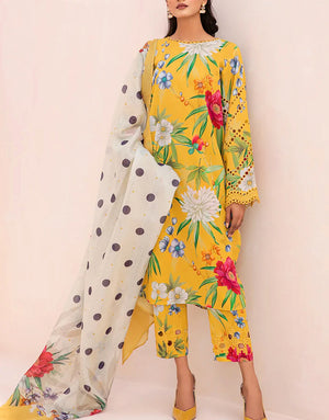 Digital Print Embroidered Swiss Lawn Dress with Silk Dupatta