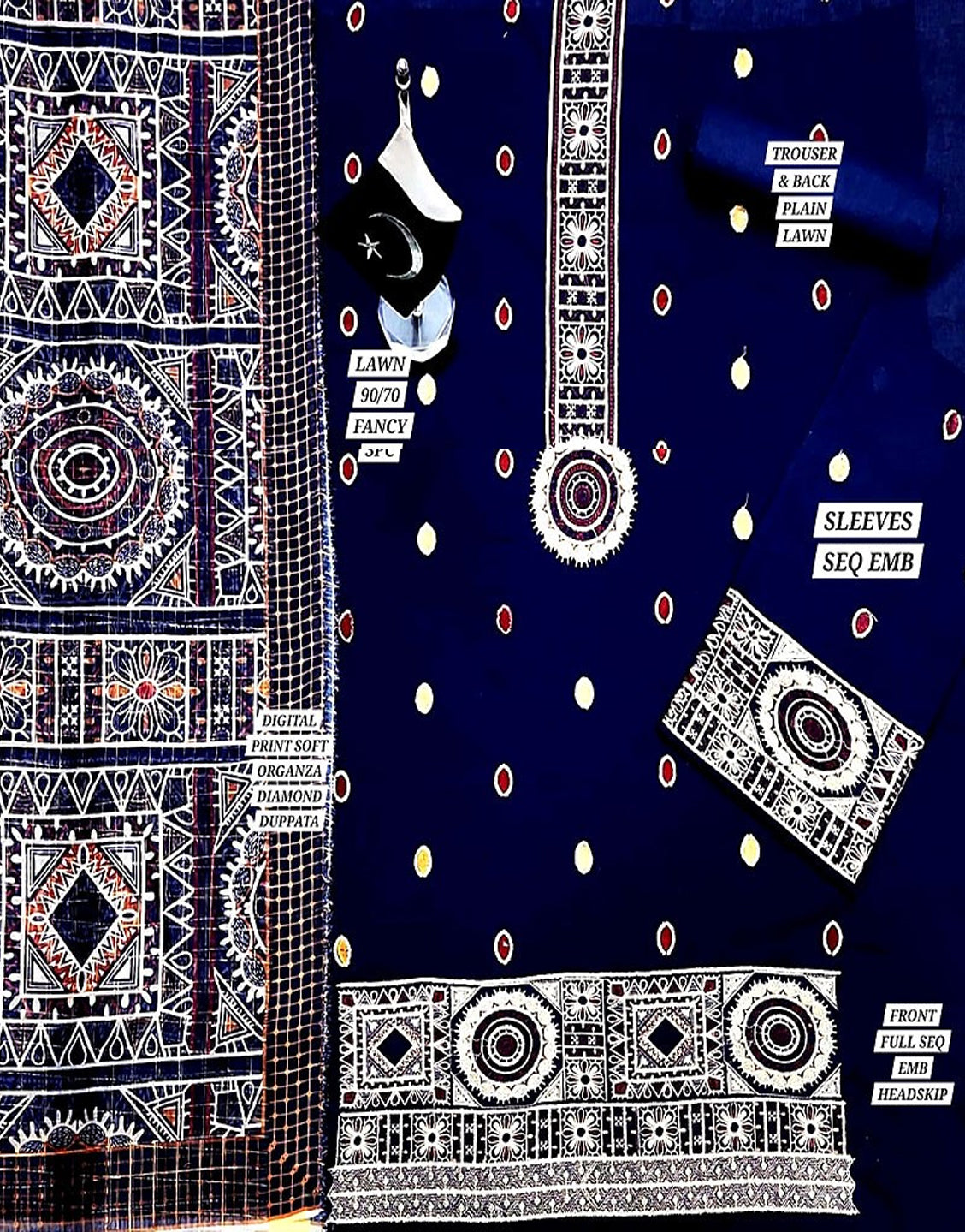 Heavy Embroidered Lawn Dress with Diamond Organza Dupatta