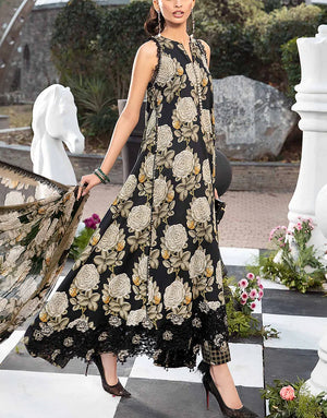 Digital Floral Print Embroidered Lawn Dress 2024 with Chiffon Dupatta