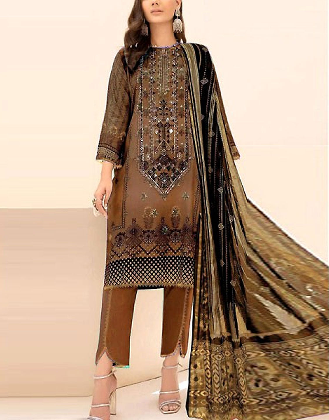 Elegant Sequins Embroidered Lawn Dress 2024 with Chiffon Dupatta
