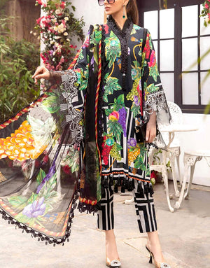 All-Over Print Embroidered Lawn Dress 2024 with Chiffon Dupatta