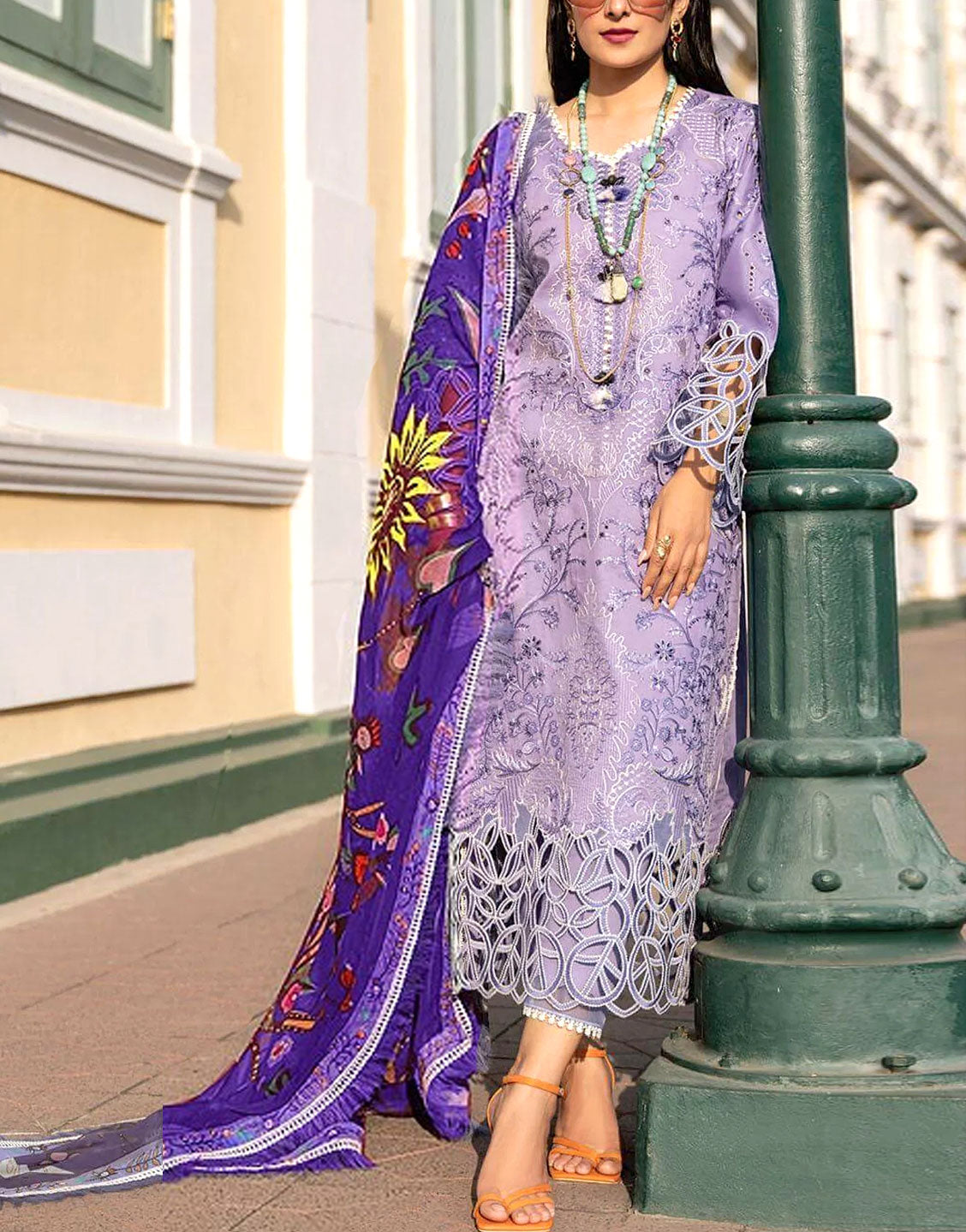 Trendy 2-Piece Embroidered EID Lawn Dress Design for Girls