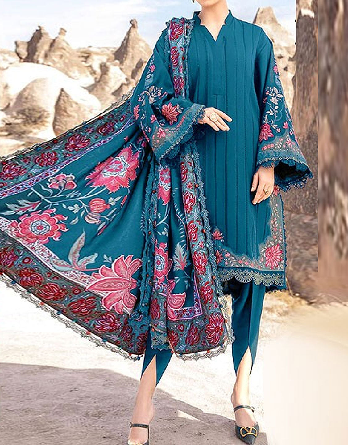 Embroidered Lawn Suit 2024 with Digital Print Diamond Lawn Dupatta
