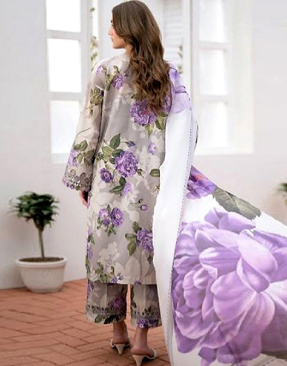 Digital All-Over Print Lawn Dress with Lawn Dupatta