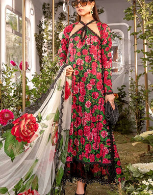 Embroidered EID Lawn Dress 2024 with Printed Chiffon Dupatta