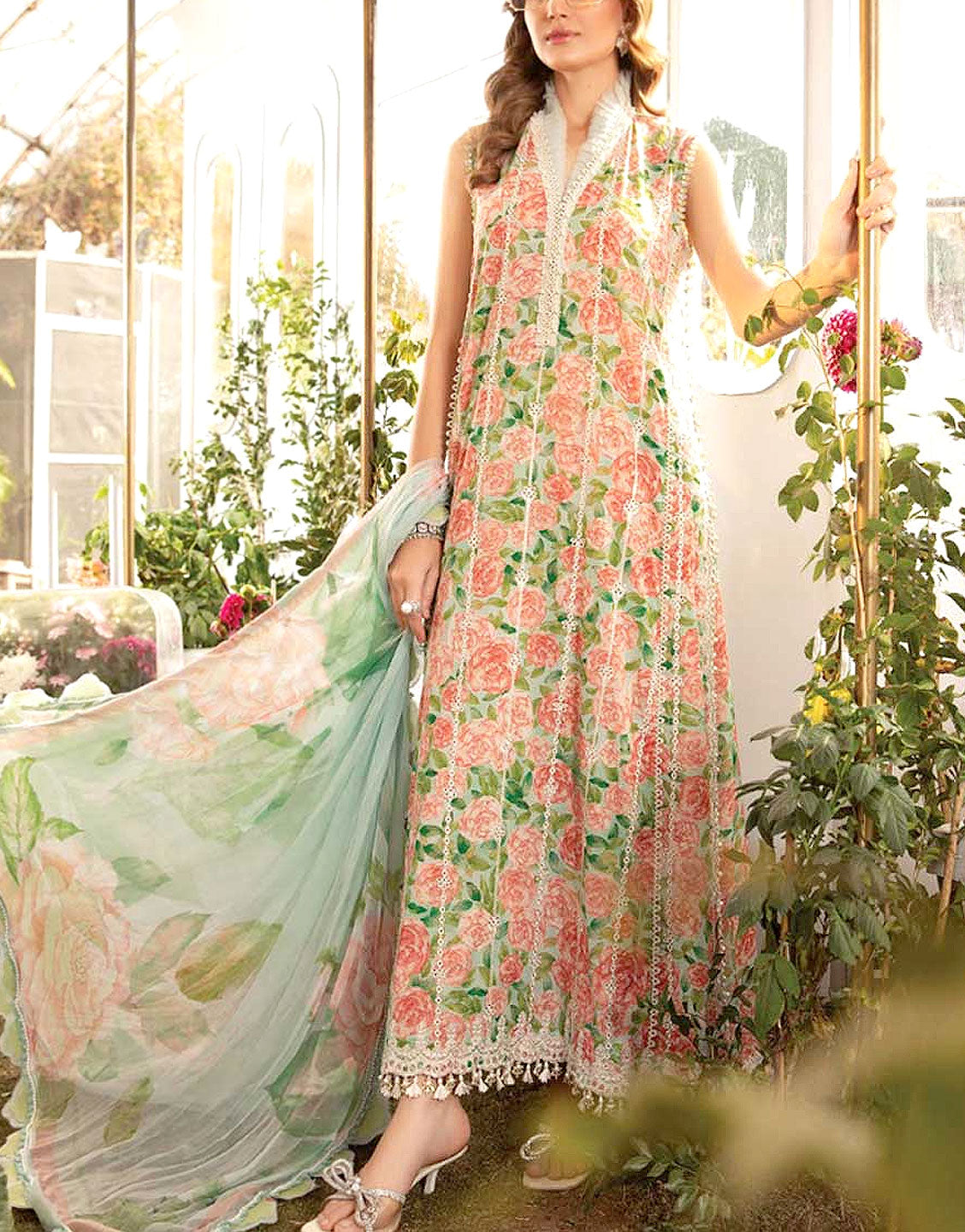 Embroidered EID Lawn Dress 2024 with Printed Chiffon Dupatta