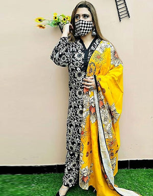Digital All-Over Sunflower Print EID Lawn Suit with Voil Lawn Dupatta