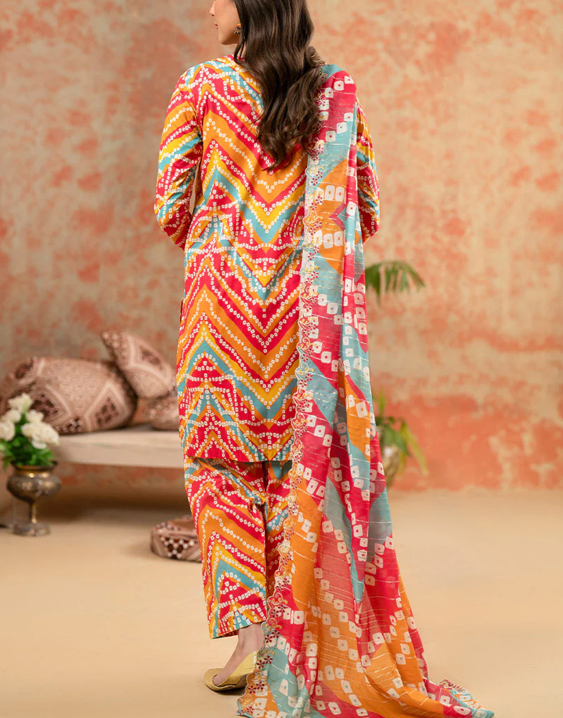 Digital All-Over Chunri Print Lawn Dress with Diamond Dupatta