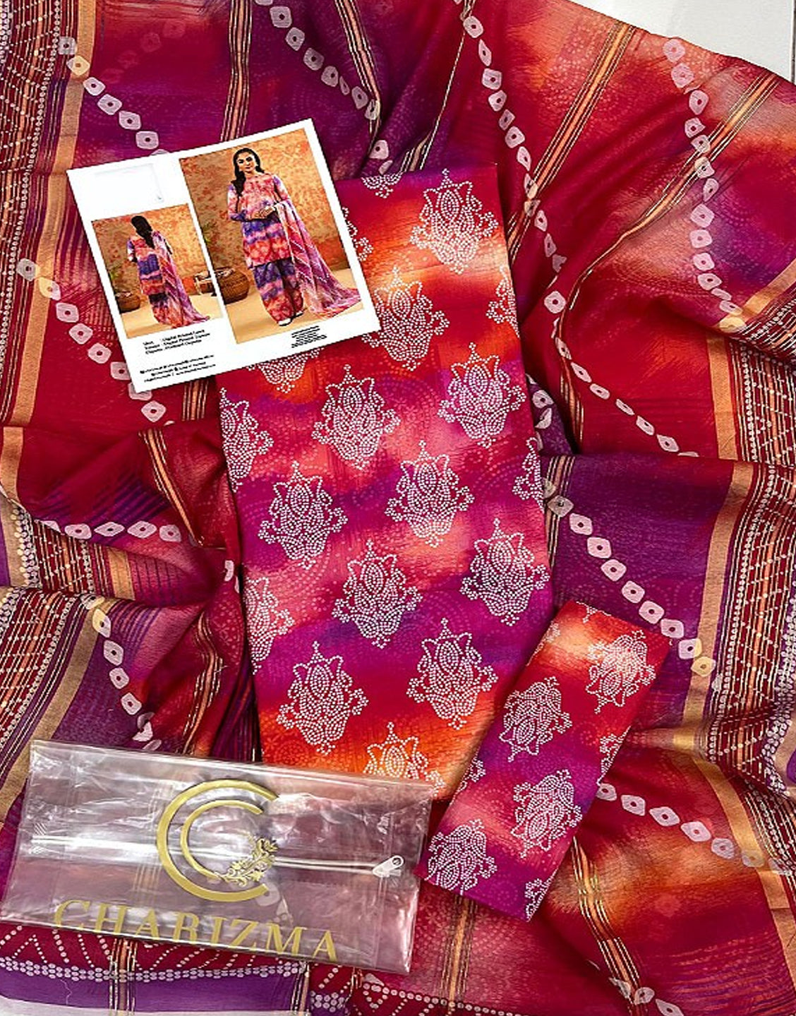 Digital All-Over Chunri Print Lawn Dress with Diamond Dupatta