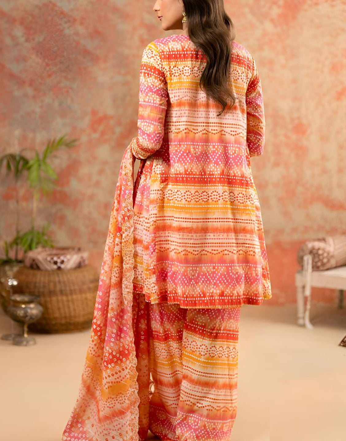 Digital All-Over Chunri Print Lawn Dress with Diamond Dupatta