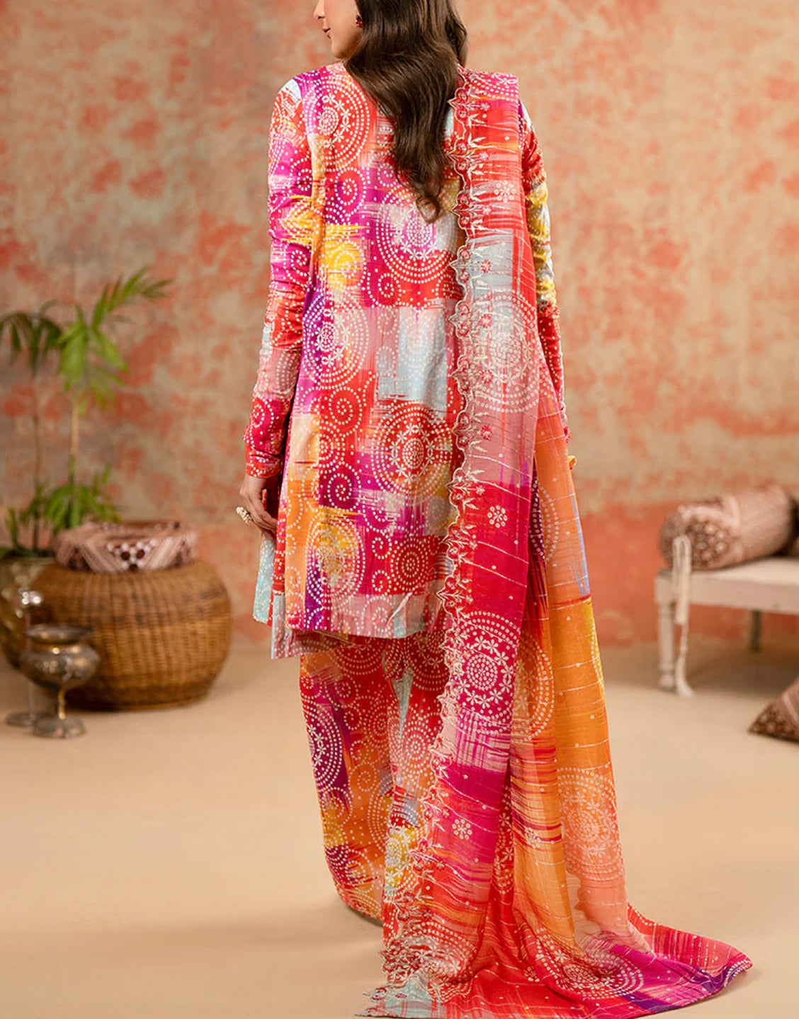 Digital All-Over Chunri Print Lawn Dress with Diamond Dupatta
