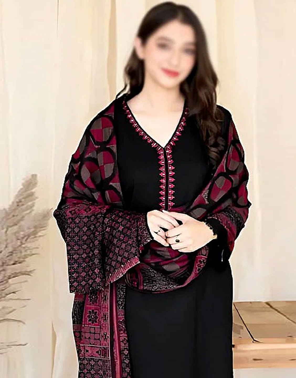 Sequins Embroidered Black Lawn Dress with Organza Diamond Dupatta