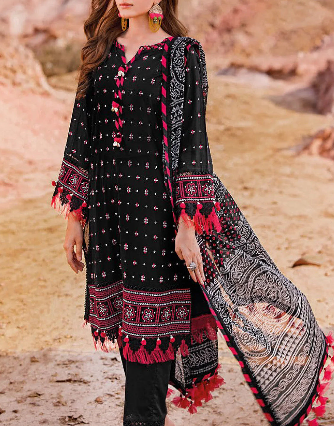 Elegant Embroidered Lawn Dress 2024 with Chunri Print Lawn Dupatta