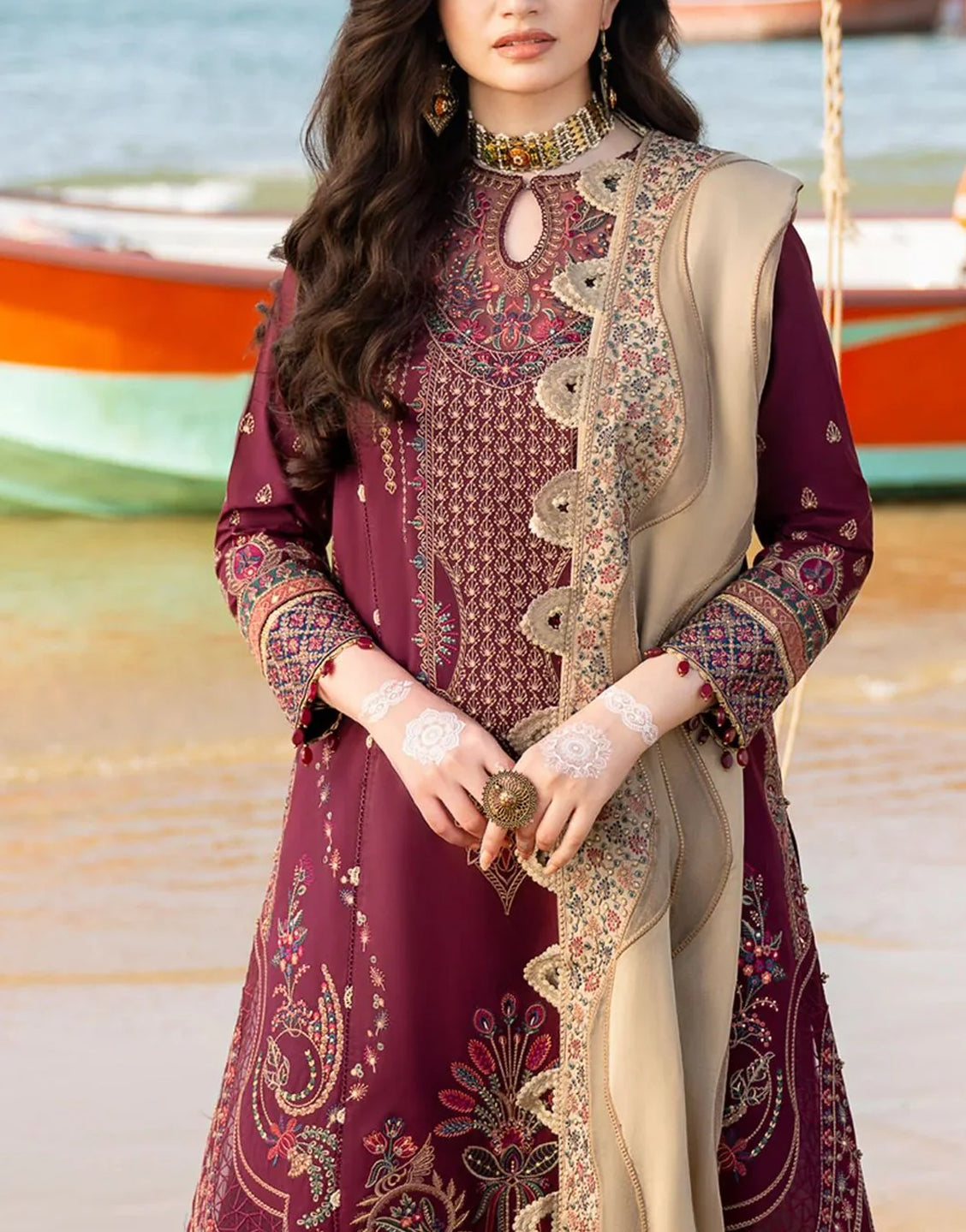 Luxury Embroidered Cotton Lawn Dress with Embroidered Organza Dupatta