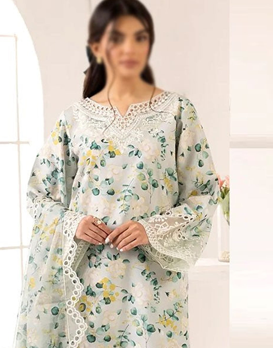 All-Over Print Embroidered Lawn Dress with Chiffon Dupatta