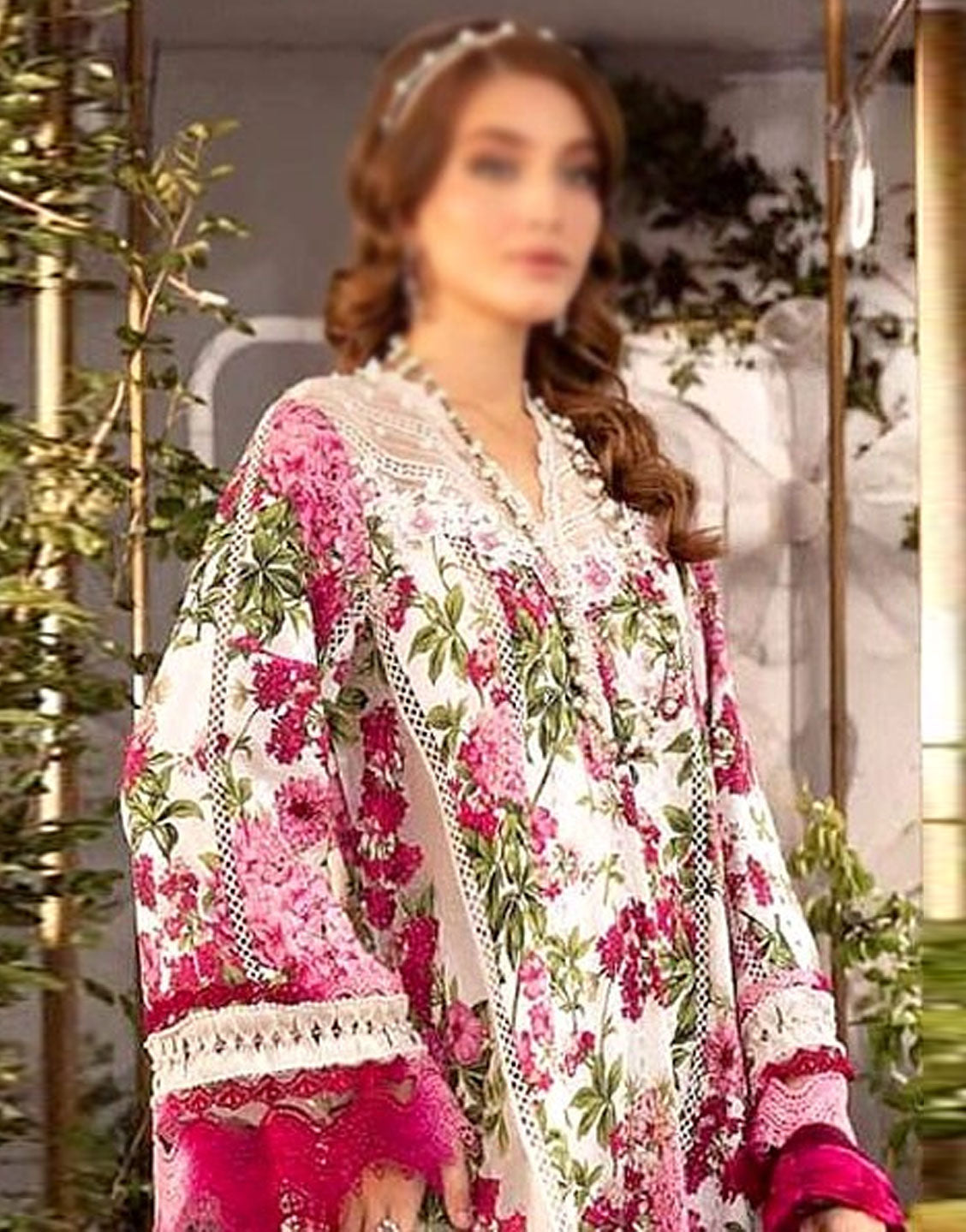 All-Over Floral Print Embroidered Lawn Dress for Festive & Party Wear